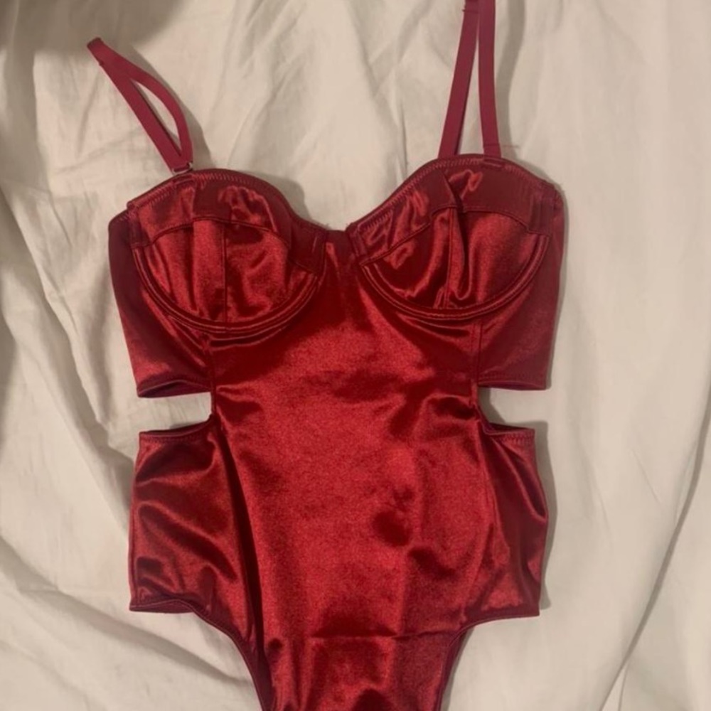 Urban Outfitters Red Satin Bustier Bodysuit